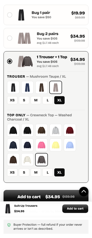 Trouser mixed bundle with one summary preview and image swatches